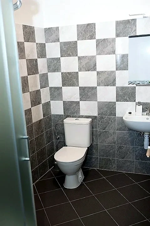 Toaleta a umyvadlo v sociálním zařízení pokoje
